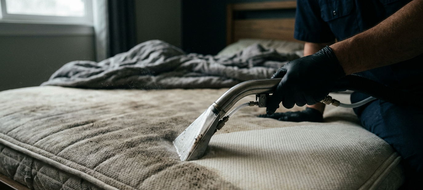 Cleaning dirty mattress with a professional vacuum extractor